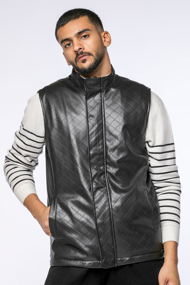 faux leather qulited vest