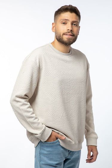 Solid Colored Textured Men Sweatshirt