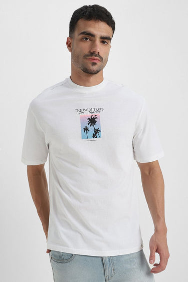 تيشيرت رجالي كاجوال بأكمام قصيرة مع طبعة أمامية وخلفية