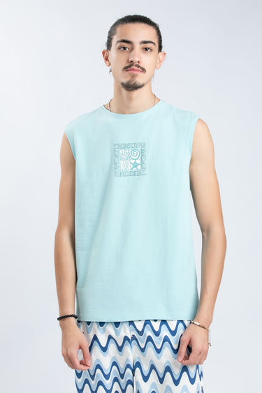 تيشيرت رجالي بدون أكمام بطبعات أمامية وخلفية