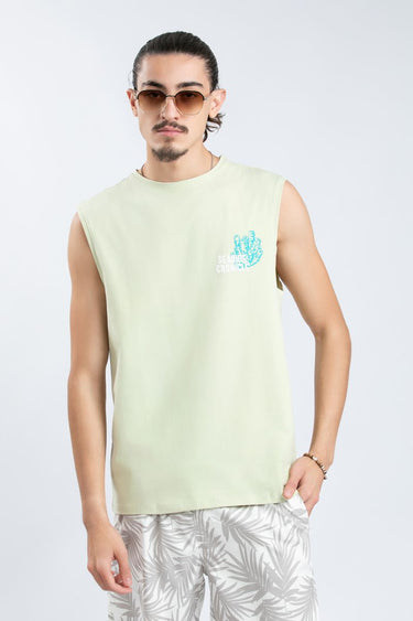 تيشيرت رجالي بدون أكمام بطبعات أمامية وخلفية