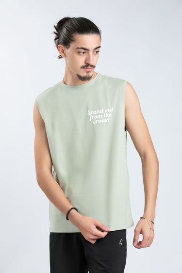 تيشيرت رجالي بدون أكمام بطبعات أمامية وخلفية