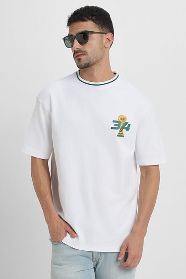 تيشيرت رجالي كاجوال بأكمام قصيرة مع طبعة أمامية وخلفية