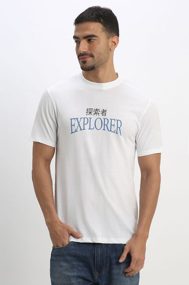 Men's Casual T-Shirt with Front Print and Crew Neck