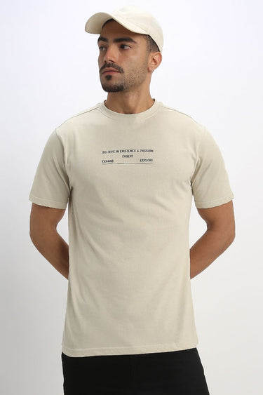 Men's Casual T-Shirt with Front Print and Crew Neck