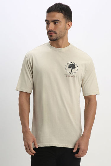 Mens Casual T-Shirt with Front and Back Prints and Crew Neck