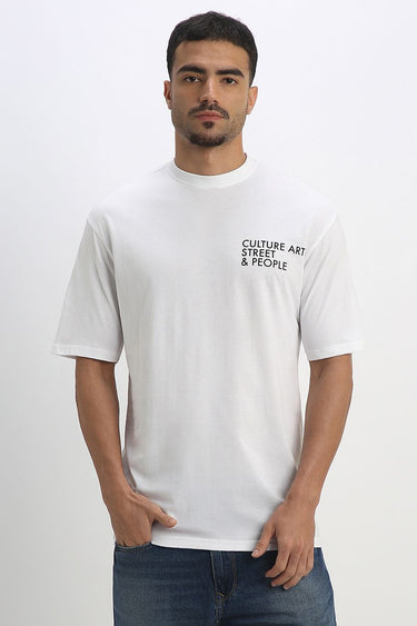 Mens Casual T-Shirt with Front and Back Prints and Crew Neck