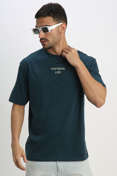 Men'S Casual T-Shirt - Front Embroidery & Back Print, Crew Neck, Short Sleeve