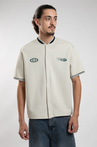 Back-To-College Shirt With Prints & Band Collar