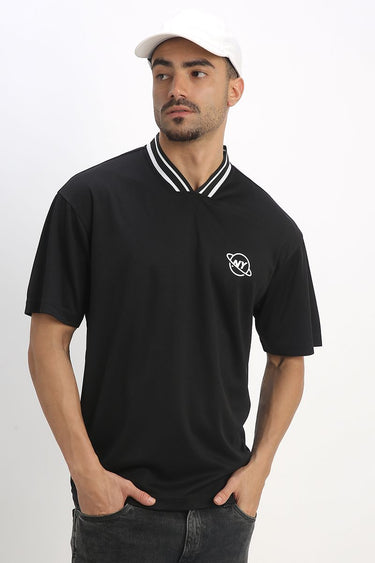 Men's Back-to-College V-Neck T-Shirt  Contrast Collar Line, Front & Back Prints, Short Sleeve