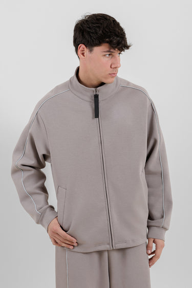 جاكيت أساسي بسحاب وياقة مرتفعة