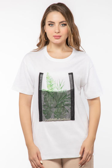 تيشيرت نسائي بطبعة وجيب شيفون