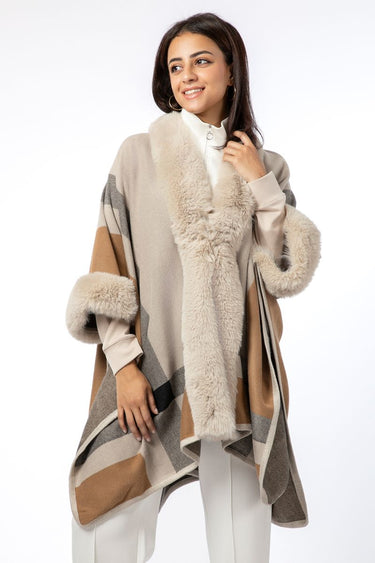 Women Poncho Scarf With Fur Details