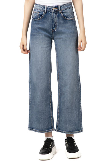 high waisted flared women denim pants