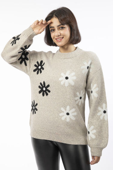 Floral Printed Knitted Women Sweater