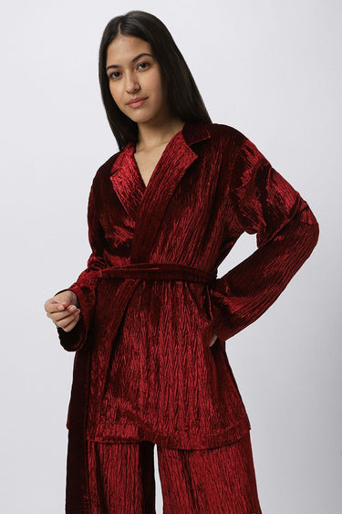 Metallic Women Blazer With Waist Belt