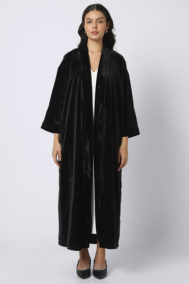 Solid Colored Velvet Outwear Women Abaya