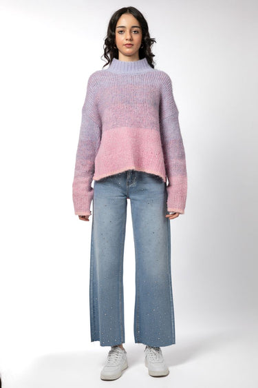 flared women denim pants with studs