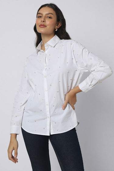 قميص نسائي بخرز لؤلؤي الشكل