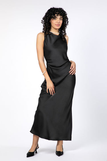 sleeveless women evening satin dress