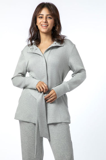 جاكيت رياضي نسائي بلون موحد وحزام