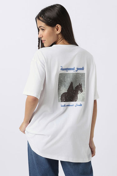 تيشيرت نسائي فضفاض بطبع أمامية وخلفية