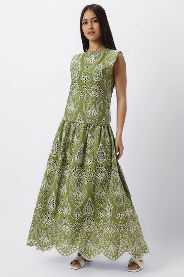 Women Maxi Skirt With Perforated Embroidery