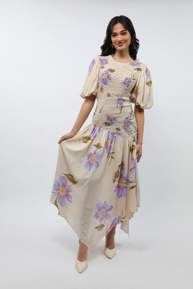Asymetric Women Dress With Floral Pattern
