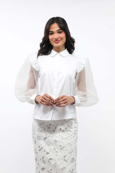 Women Shirt With Chiffon Puffed Sleeves