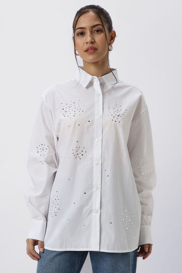 Oversized Women Shirt With Rhinestones