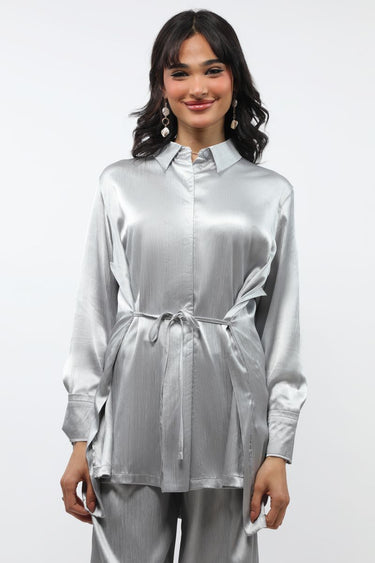 Metallic Pattern Longline Women Shirt