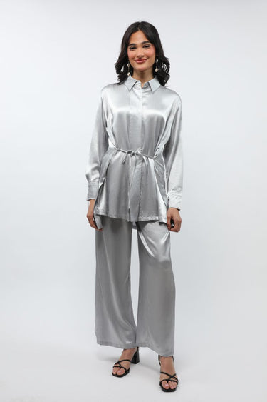 بنطلون نسائي فضفاض بلون ميتاليك