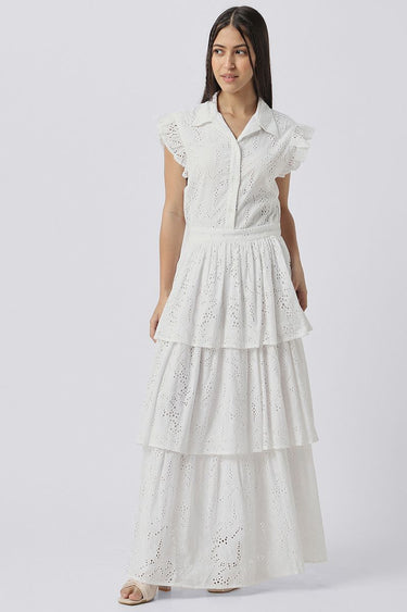 فستان نسائي ماكسي وبفتحات تطريز مخرمة