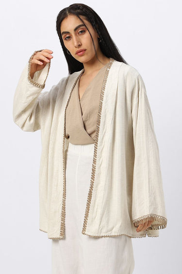 Women Cardigan With Woven Trimming
