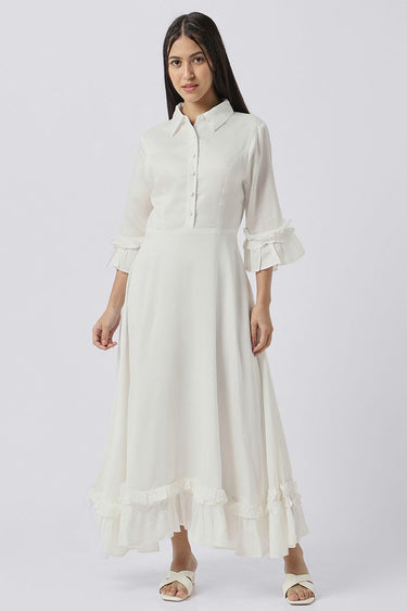 women longline dress with ruffles