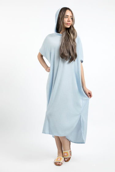 Women'S Short Sleeves Flowy Hooded Longline Lounge Dress