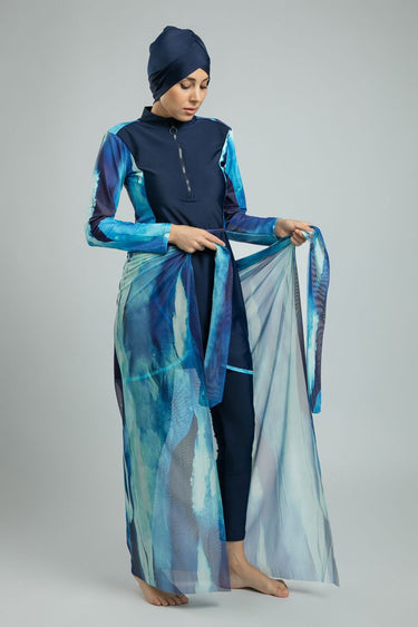 Printed Modest Swimsuit, Matching Swim Cap & Beach Wrap