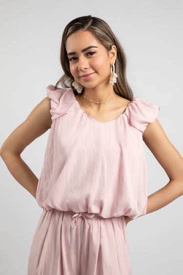 Solid Colored Capped Sleeves Summery Women'S Top