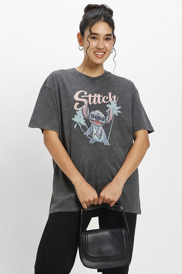 Women'S Short Sleeves T-Shirt With Cartoon Stitch Print
