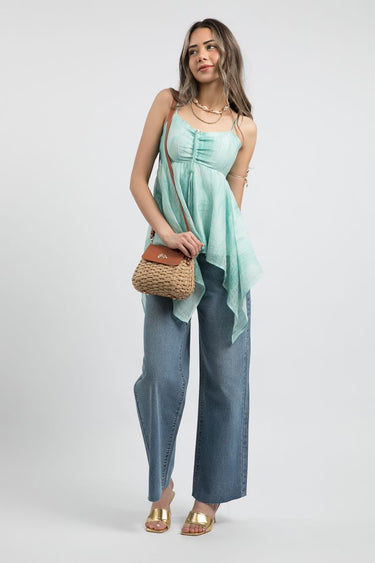 Women'S Denim Pants - Wide Leg Cut, Solid Color, Unfinished Edges