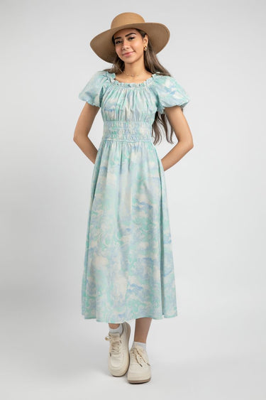 Women'S Short Sleeves Longline Summer Dress With Printed Pattern