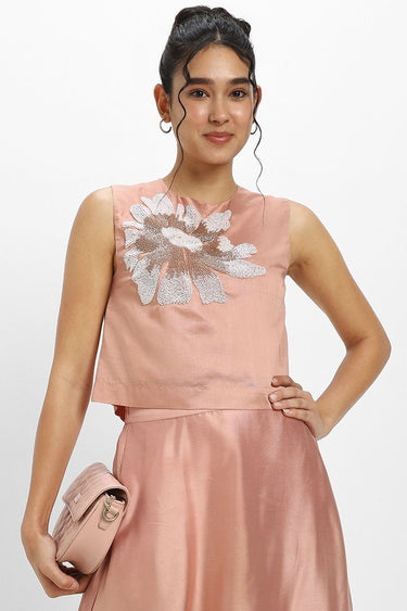 Chic Cropped Women'S Top With Floral Embellished Beaded Embroidery