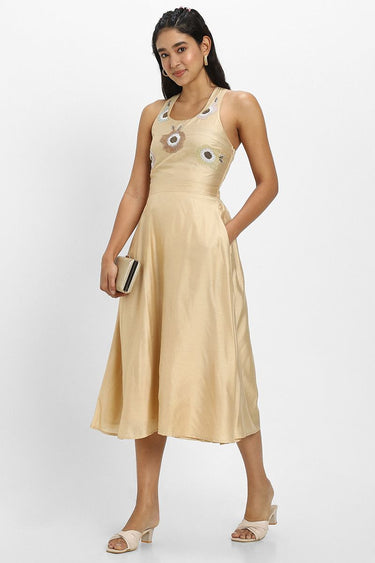 Sleeveless Embellished Midi Dress With Crossed Back Straps