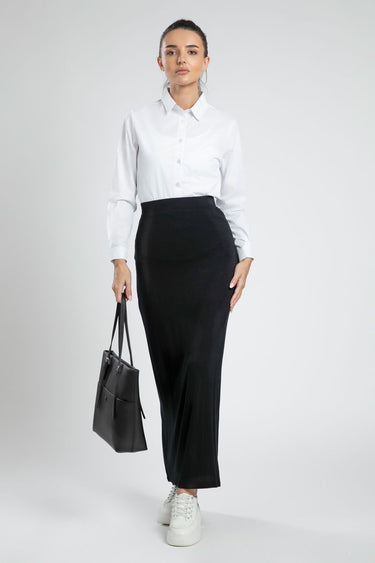 Womens Maxi Fitted Skirt in Solid Color with Elastic Waist