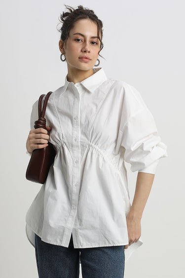 Womens Long Sleeve Work Shirt  Solid Color, Waist-Defining Trims