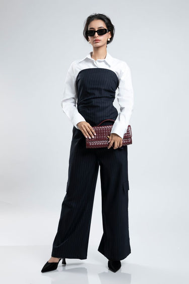 Wide-Leg Striped Pants With Side Flap Pocket - Office Inspired