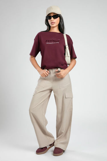 بنطلون نسائي واسع الأرجل بلون سادة