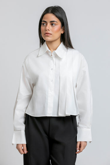 Cropped Shirt with Front Pleats