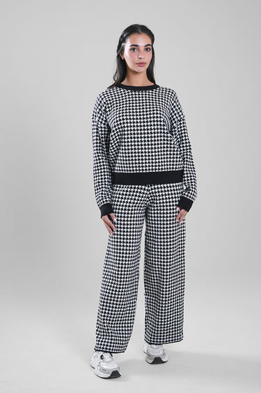 Houndstooth Knit Wide Leg Pants