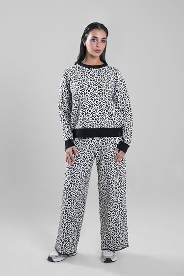 Animal Print Knit Wide-Leg Pants
